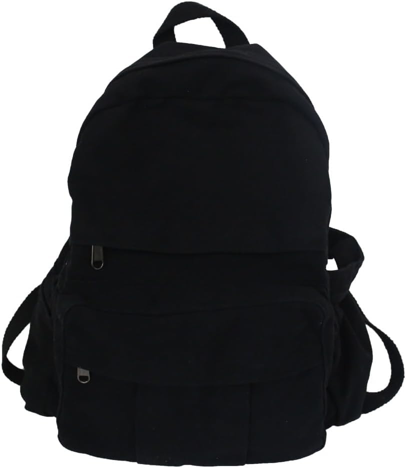 Black Canvas Backpack for Women & Men Retro Aesthetic Rucksack Basic Backpack for High School/College Students Travel Laptop Bag