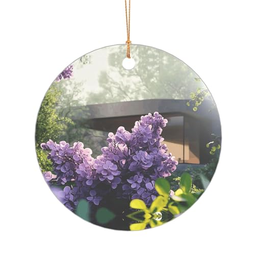 Lila lila Sträucher Anhänger Ornament Urlaub Party Halskette mit goldfarbener Kordel bruchsicher hängende Dekoration für Baum, Geschenk, runde Form