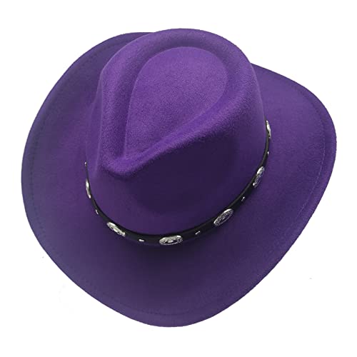 Image of Classic Western Cowboy Hat Cowgirl Hat Unisex Men's & Women's Wide Brim Felt Fedora Hat Flat Top with Buckle Belt