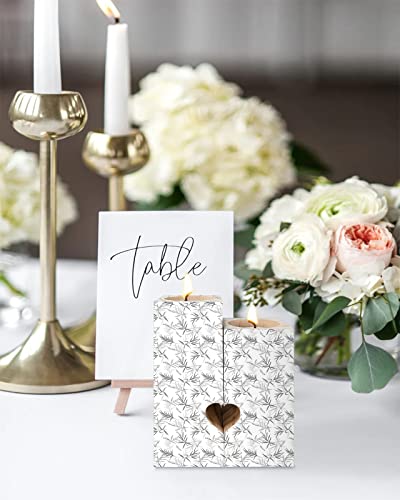 Black White Bamboo Candle Holder Gifts For Women, Double-Sided Printing Candle Decoration, Watercolor Vintage Spring Botanical Wooden Candle Holders With 2 Tea Light Candle For Birthday #TOP3