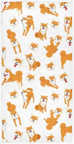 フェイスタオル バスタオル 綿 速乾 薄手 柴犬 いぬ 犬柄 犬 黄色 イエロー かわいい 可愛い 大判 タオル 部屋干し 柔らかく 肌に優しい 四季通用 家庭用 ホテル 業務用