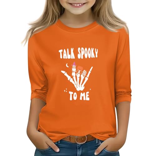 Girls' Halloween Pumpkin Graphic Raglan T-Shirt Cute Fall Long Sleeve Top Comfortable Casual Tee for Kids
