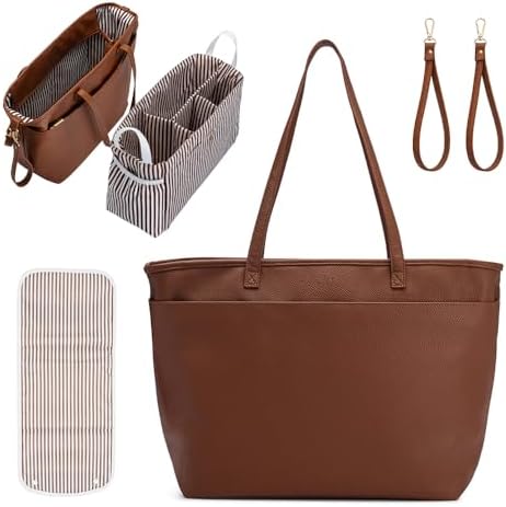 Parker Baby Willow Tote Bag | Stylish Vegan Leather Diaper Bag Tote with Modular Storage & Removable Inserts & Roomy Interior