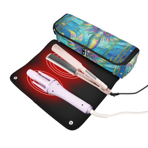 Bolsa de viaje para herramientas de cabello y alfombrilla resistente al calor con cremallera para organizador de herramientas de rizador, plancha, secador y más miniatura 2