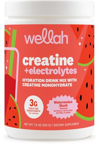 Image of Wellah Creatine + Electrolytes Powder (Watermelon Slush) 30 Servings - Hydration Drink Mix with 3g of Creatine Monohydrate