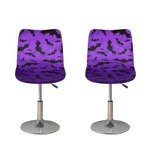 Image of Bar Stool Covers with Backs Halloween Bats Purple Height Mid Low Back Chair Protector Stain Resistant Bar Stool Chair Covers Counter Height Chair Covers Set of 2
