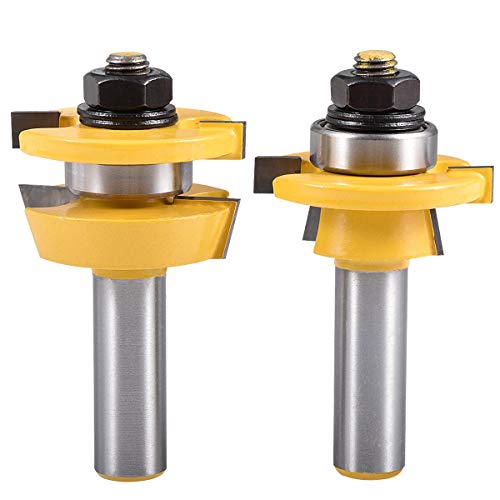 Jeu de forets de rail et de montant KATUR, jeu de forets de rainurage et de rainure avec une fraise pour bois de 1/2 pouce Tailleur de Tenon de fraisage (1/2 Shank Largeur 1.61)