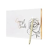 Gold Floral Wedding Guest Book with Gold Pen, Guest Sign-in Book White Cover with Foil for Guests Vi