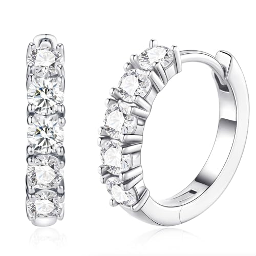 Moissanite Hoop Earrings for Women, D Color VVS1 Clarity Huggie Hoops Hypoallergenic Sterling Silver with 18K White/Yellow Gold Plated