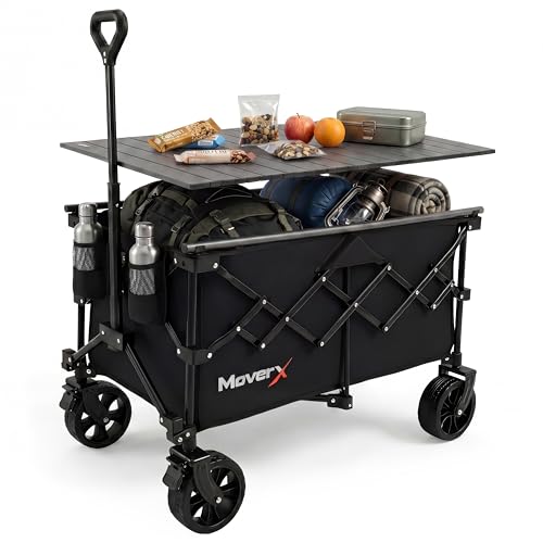 MoverX Carrito de camping con ruedas de 120 L, carrito plegable de mesa, carrito de camping portátil, carrito plegable para festivales, playa, jardín, picnic, compras, pesca, ruedas anchas, mango