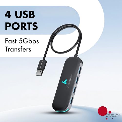 Image of USB A to 4 Port Wozoyo USB 3.2 Hub, 4X USB 5Gbps, Data Transfer Speed Upto 5Gbps and 30cm Cable, Multiport Splitter for Laptop and Desktop, Plug and Play, Compact and Portable Expansion Hub