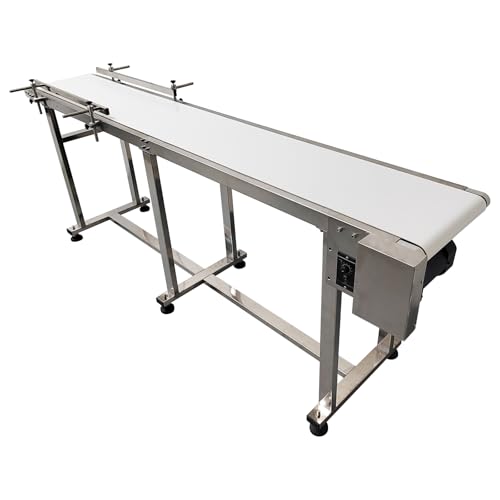 INTSUPERMAI Food Grade PU Conveyor Belt System Stainless Steel Adjustable Speed PU Belt Conveyor Packaging Machine for Industrial Transport with Double Guardrail 82.7inch Length 7.8inch Width 110V