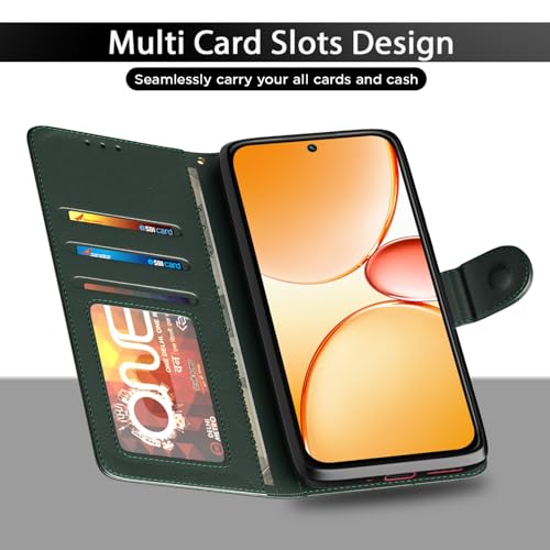 Image of Amazon Basics Flip Cover for Realme Narzo 90X 5G / Realme C85 5G / Realme 15X 5G Leather Finish | Wallet Stand and Shock Proof | Inside TPU with Card Pockets | Complete Protection Flip Case (Green)