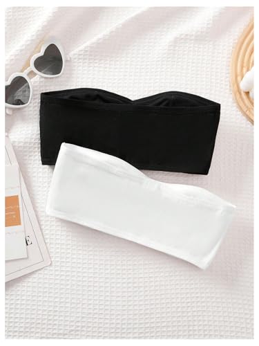 OYOANGLE Girl's 2 Pack Strapless Tube Bras Wireless Padded Seamless Bandeau Bralettes2