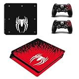 TCOS TECH PS4 Slim Skin Protective Wrap Cover Vinyl Sticker Decals for PlayStation 4 Slim Version Console and Dual Shock 4 Sticker Skins PS4 Slim Skin Console and Controller (Spider-Man)