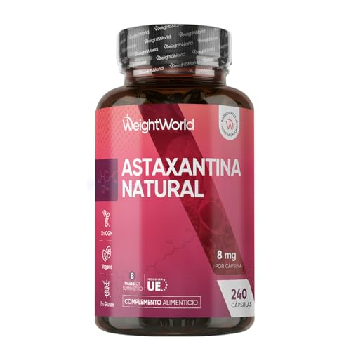 Astaxantina Natural 8 mg - 240 Cápsulas Veganas de Astaxantina Procedente de la Oleorresina del Alga Haematococcus Pluvialis, Para 8 Meses, Sin OGM y Sin Gluten