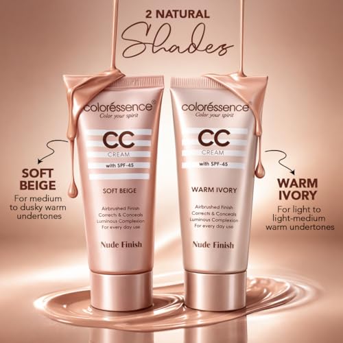 Image of Coloressence CC Cream with SPF-45, Soft Beige, 30gm | Nude Finish | Corrects & Conceals | All Skin Types | For Everyday Use