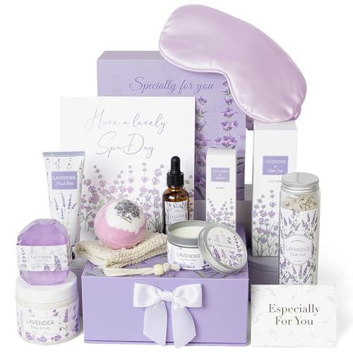 Lavender Spa Gifts Set 11 Pcs Bath Gift Set for Women Relaxing Gifts Bath Spa Basket for Women Self Care Care Package HomeSpa Products Birthday Gift for Woman