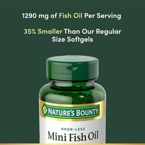 Nature's Bounty Mini Fish Oil Softgels 1290 mg, Omega-3, Supports Heart Health, Odor-Less, 90 Mini Coated Softgels (Pack of 2) - image 3