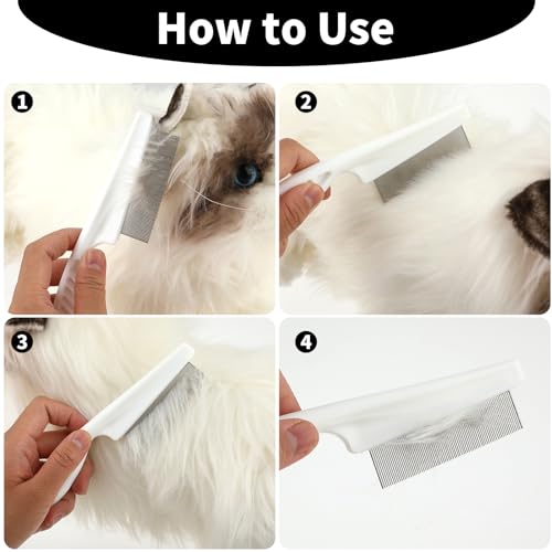 TIESOME Haustierhaarkamm Tränenfleckentfernung, 2 Pack Multifunktionskämme für Haustiere Grooming Kit 2 in 1 Hundekämme Edelstahlkamm Massagekamm Doppelseitiger Kamm(Weiß)