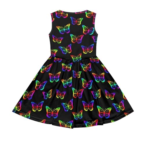 Little Girls Sleeveless Pocket Dress Butterfly Mermaid Scale Water Texture Summer Outfit for 2-14Y2