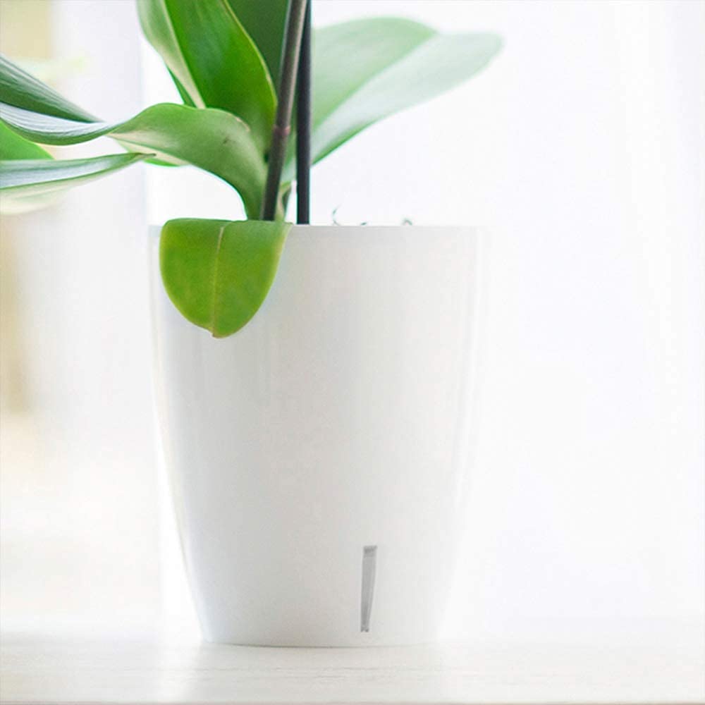 Santino 4er-Set Orchideentopf D 15cm Selbstbewässernder Topf mit Dochtsystem und Wasserstandsanzeige für den Innenbereich - White - 2L