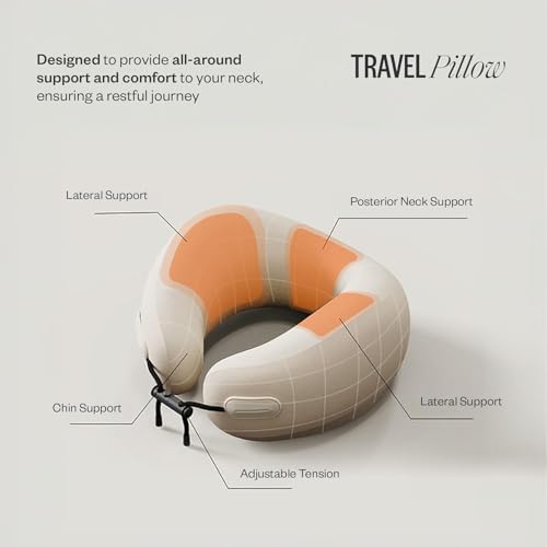 Image of GDEOUP MiniSPY Memory Foam Travel Neck Pillow for Travelling | 360 Neck Support Pillow for Flight, Car & Train | Adjustable Neck Pillow for Comfortable Sleep & Pain Relief