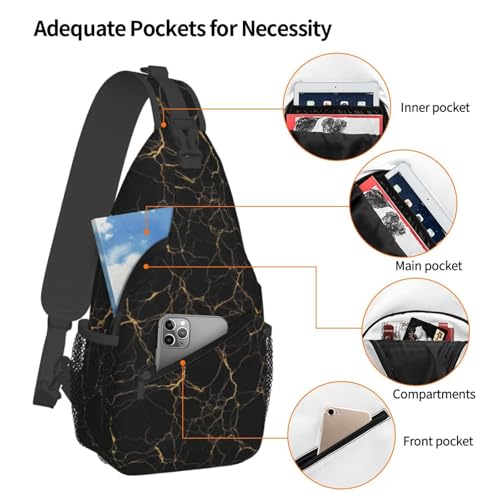 Men's Sling Bag Backpack Packable Chest Crossbody Rucksack, Anti-Theft Waterproof Travel Daypack, Black And Gold Marble Texture Bags4