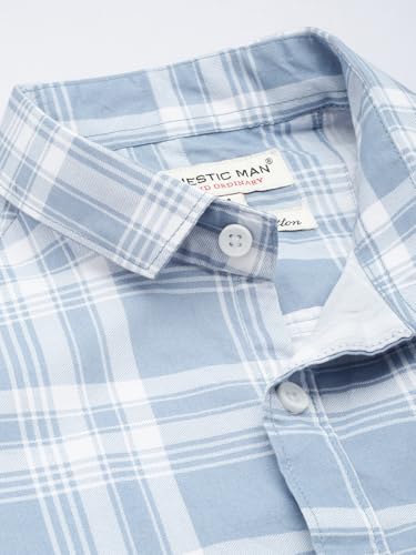 Image of Majestic Man Men Slim Fit Pure Cotton Checkred Half Sleeve Casual Shirt