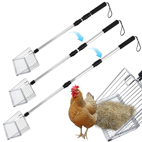 Image of 5 Inch Small Chicken Poop Scooper, Chicken Coop Litter Scoop with Adjustable Stainless Steel Handle, Multifunctional Chicken Manure Scoop with Hanging Hole for Chicken Coop and Pet Waste Cleaning