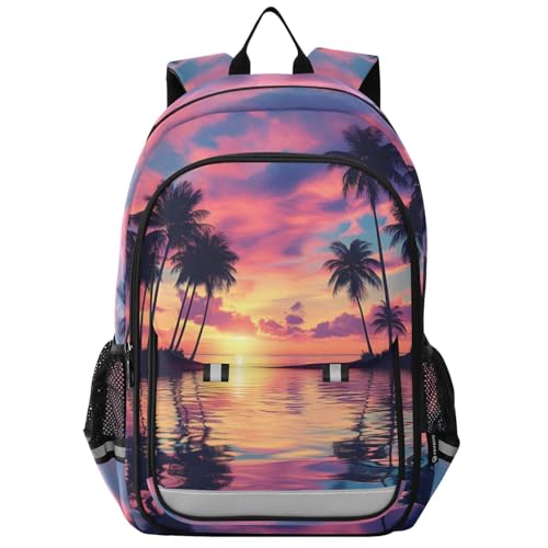 senya Sunset Landscape Backpack Water-Resistant Bag Lightweight Bookbags with Reflective Strip