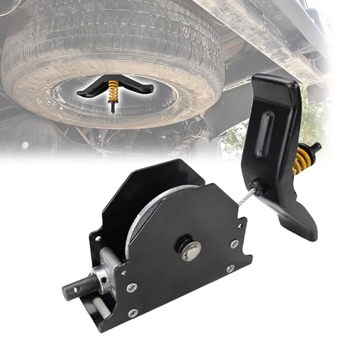 Trailer Winch Spare Tire Mount Hoist Adjustable Spare Tire Holder with Offset Cable Secure Towing Easy Lift Winch Kit Compatible with RVs Trailers Trucks Motorhomes LC159056 159056