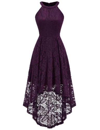 Image of Dressystar Women Halter Lace Wedding Guest Dress Hi-Lo Cocktail Party Bridesmaid Formal Dresses