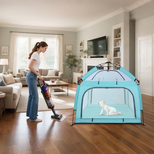 Image of Bend River Baby Playpen with Canopy, Square Toddler Beach Tent (Green) | Portable Infant Play Yard, Mosquito Net, Indoor and Outdoor, Instant Installation, Pop Up, Travel Bag
