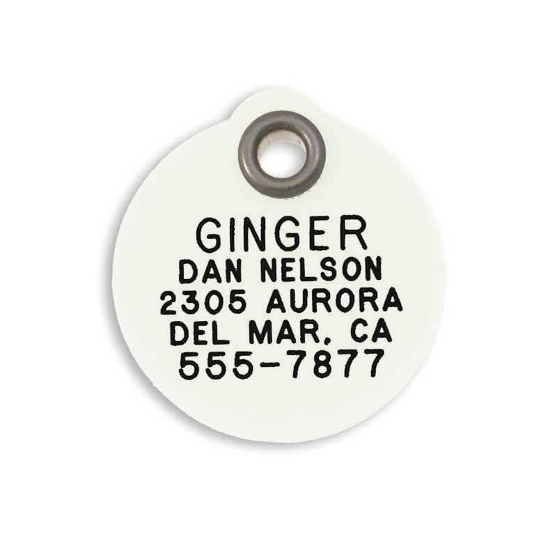 LuckyPet Pet ID Tag - Small Round White Plastic Tag - Durable, Easy to Read, Custom Engraved for...