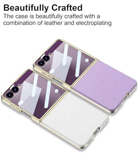 Image of Midkart Leather Case Compatible with Samsung Galaxy Z Flip 7 Release 2025 Electroplated Hard PC Lightweight with Independent Camera Protection Cover, White