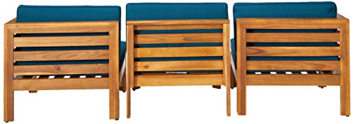 Christopher Knight Home Alice Outdoor 5 Piece Acacia Wood Sofa Set, Teak Finish, Dark Teal #TOP2