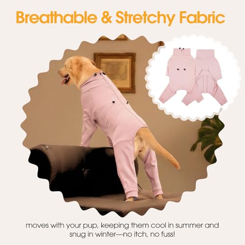 Image of Recovery Suit for Large Dogs, Adjustable Dog Onesie, Pink, XL
