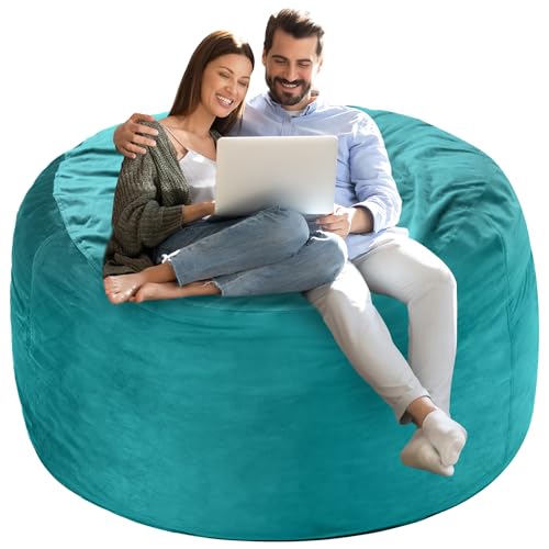 Homguava 4 FT Bean Bag Chair: 4' Bean Bags with Memory Foam Filled, Large Beanbag Chairs Soft Sofa with Dutch Velvet Cover-Sea Blue