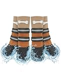 SCENEREAL Anti Slip Dog Socks Boots, Dog Shoes for Hot/Cold Pavement, Waterproof Grip Doggy Booties for Hardwood Floor, Rain Paw Protectors for Small Medium Large Senior Old Dogs, Khaki XL