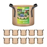 iPower 3 Gallon Grow Bags Nonwoven Fabric Pots Aeration Container with Strap Handles for Garden and Planting, 10-Pack Tan