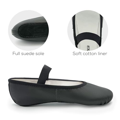 Adult Leather Ballet Shoes, Elastic Casing, Full Sole Slipper, Brittany - SD69L2