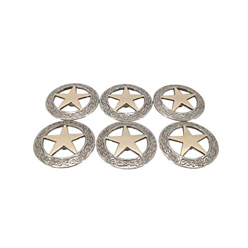 1.12 Inches Western Engraved Star Concho for Leather with 0.39 Inches Screw Back, Set of 6, Gold