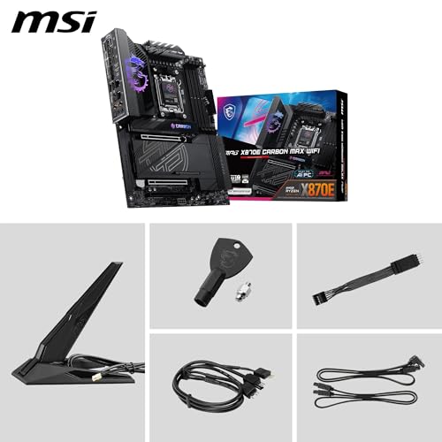 Image of MSI MPG X870E Carbon MAX WiFi Motherboard, ATX - Supports AMD Ryzen 9000 /8000 / 7000 Processors, AM5-64MB BIOS ROM, 110A SPS VRM, DDR5 Memory Boost 9000+MT /s (OC), PCIe 5.0 x16, M.2 Gen5