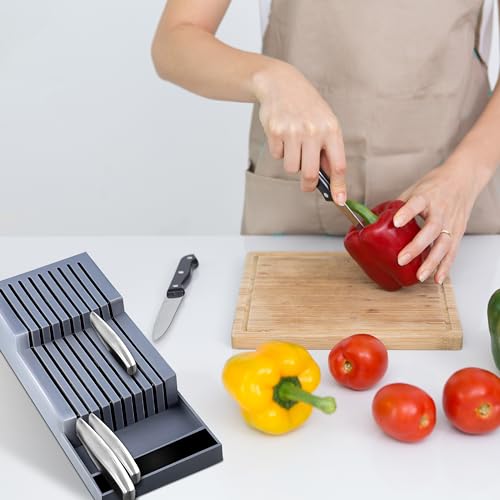 Retoo Ceppo Portacoltelli da 40 cm per 18 Coltelli, Professionale a Due Livelli, Universale per 6 Grandi Coltelli da Cucina, Cassetto per Utensili, Ufficio, Officina, Grigio - immagine 6