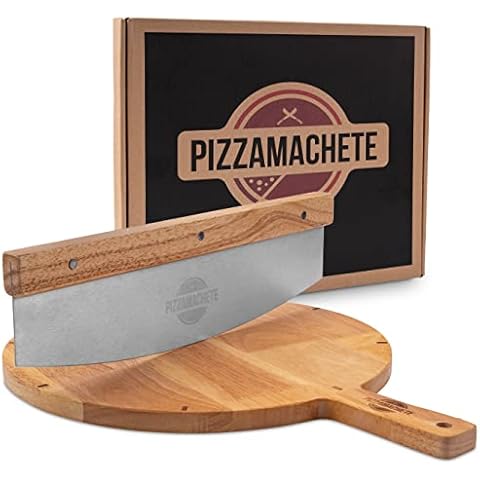 PIZZAMACHETE Pizzamesser mit Schneidebrett I Premium XXL Pizzaschneider 35 cm I Hochwertiger Pizzateller Cover