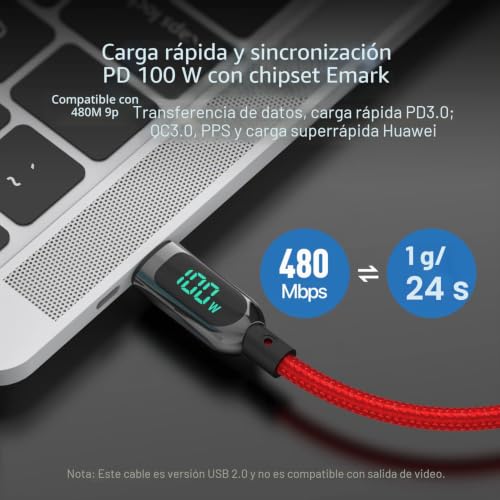 Miniatura 4 de SOOPII Cable USB C Carga Rápida Nylon Trenzado, Cable USB Tipo C con pantalla LED para lPhone 15/15 Pro/15 Plus/15 Pro Max,lPad Air, MacBook Pro,Galaxy S23/S22 (2M, Rojo)