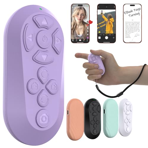 ZTYTO Wireless Remote Controller Compatible with iOS/Android Bluetooth Remote Control for TikTok Scrolling Ideal for Camera/Video Recording/Kindle App (Light Purple)