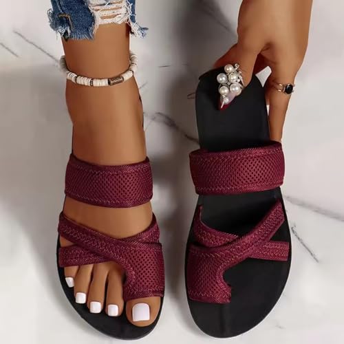 Women's Comfortable Breathable Mesh Flip Flops, Stylish Hollow Orthopedic Slide Non-Slip Beach Sandals with Arch Support(Black,6)4