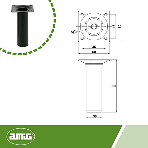Amig, Round Furniture Leg, 30X200 cm, Steel, for Coffee Tables Bedside Tables, Chests of Drawers..., Anti-Scratch Cap - Image 4